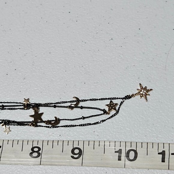 Celestial Stars Moon Sunburst Charm Multi Strand Charm Necklace Black Chain - Picture 6 of 6